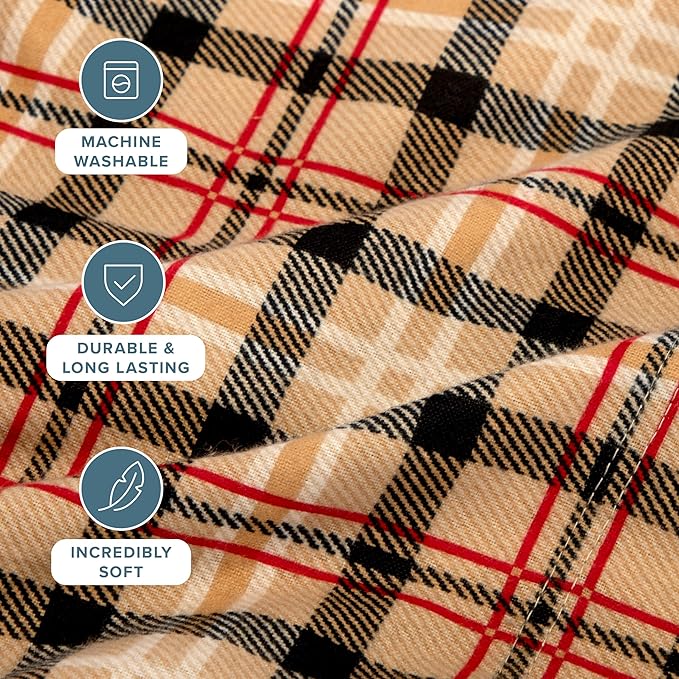 Bare Home Cotton Flannel Sheet Set Prints, 100% Cotton, Velvety Soft Heavyweight - Double Brushed for Softness & Comfort - Deep Pocket - Bed Sheets (Twin XL, Red Lodge Plaid)