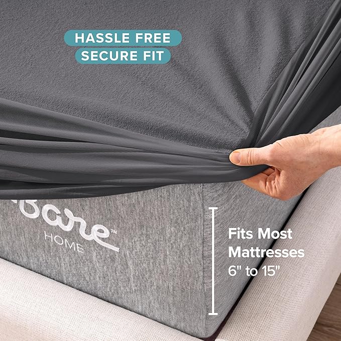 Bare Home Twin Extra Long Mattress Protector - 100% Waterproof & Breathable - Cooling Mattress Cover - Protect Against Spills - Vinyl Free - Dorm Essentials - Protect Your Mattress (Twin XL, Grey)
