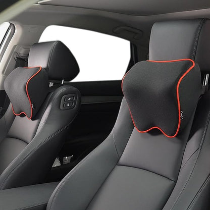 Crofy 2 Pack Car Neck Pillow, Softness Car Headrest Pillow for Driving with Adjustable Strap, 100% Memory Foam and Breathable Removable Cover, Comfortable Ergonomic Design (Red Side Rope)