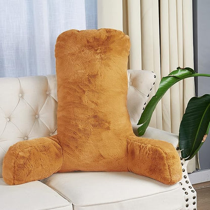 Home Soft Things Fox Faux Fur Bedrest Reading Pillow with DIY Filling, Need Assembly, 28" x 30" x 17"，Burnt Orange Backrest Armrest Pillow Chair Back Support for Sitting up in Bed