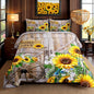 Sunflower Bedding Set Queen Size Rustic Farmhouse Comforter Set Spring Flowers Quilt Set 3pcs for Kids Girls Women Boys Room Decor Home Themed Barn Door Duvet Insert with 2 Pillowcases