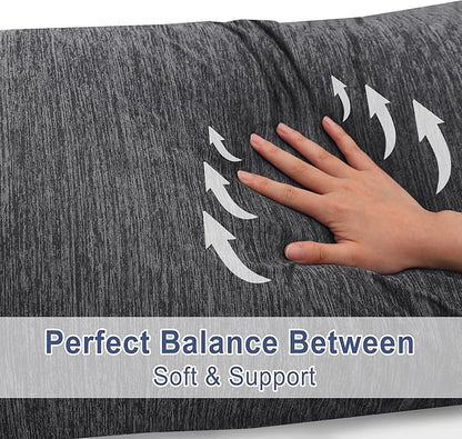 DWCN Cooling Body Pillow for Adults, 20x54 Inch Grey - Shredded Memory Foam Body Pillow with Removable & Adjustable Filling, Full Body Support for Side Sleepers, Pregnancy & Pain Relief