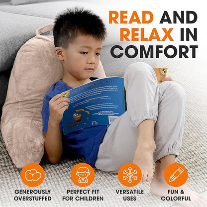 Cheer Collection Reading Pillow with Arms – Portable Bed Pillow for Sitting Up & Support, Foam-Filled Back Rest Pillow for Sitting in Bed & Couch, Machine Washable, Taupe