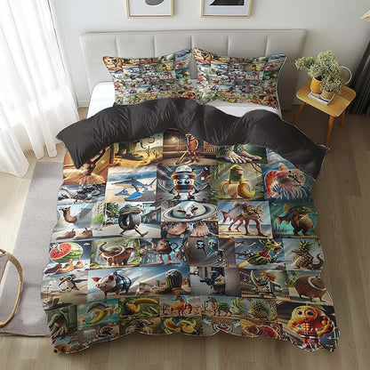 Italian Brainrot Bedding Duvet Cover Set,Funny Fusion AnimalsTwin Full Queen King Comforter Cover Bedding Set for Kids Boys Bed Decor Gifts ﻿ (Color 6,King (104" x 90"))