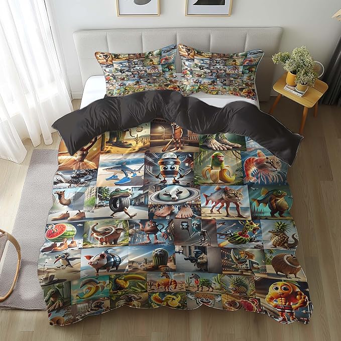 Italian Brainrot Bedding Duvet Cover Set,Funny Fusion AnimalsTwin Full Queen King Comforter Cover Bedding Set for Kids Boys Bed Decor Gifts ﻿ (Color 6,Twin (68" x 90"))