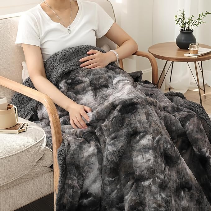 Soypipo Electric Heated Throw Blanket 50"x60", Faux Fur Plush with 4 Heat Settings & 2/4/8/10H Auto Shut-Off, Overheat Protection, Machine Washable, Dark Grey