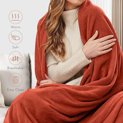 Electric Heated Blanket 72"x84" Full Size Microplush Cover Blanket, 4 Heat Settings & 10 Hours Auto Off, Cozy & Breathable, Warm All Night, Orange