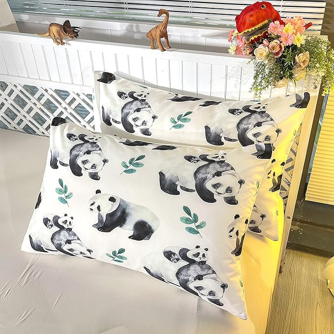CVHOUSE Panda Duvet Cover Set Queen,Panda Bedding Set for Boys Girls,Animal Comforter Cover,Cute Cartoon Pandas Quilt Cover Set,1 Quilt Cover 2 Pillowcases 3 Piece