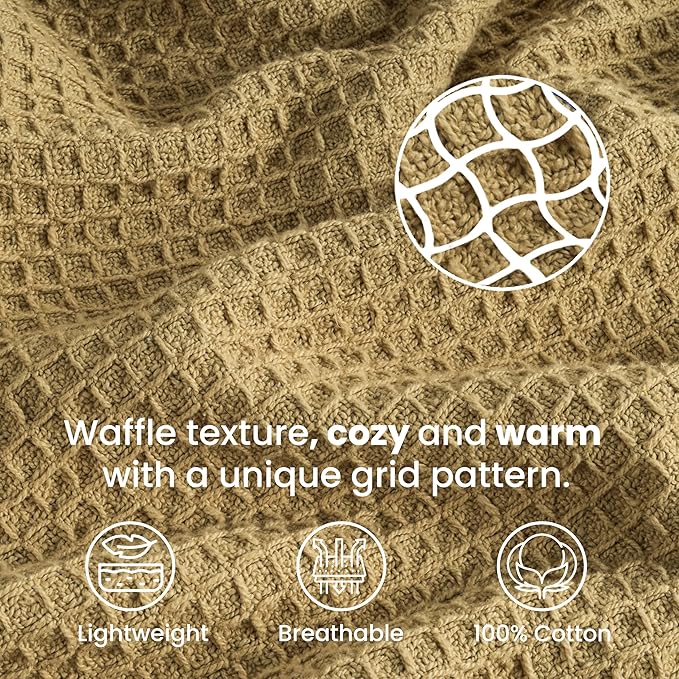 Tex Trend 100% Cotton Blankets King Size – Durable and Versatile Waffle Weave Blankets for Christmas & Year Round Coziness – Breathable & Lightweight - Khaki (90”x108”)