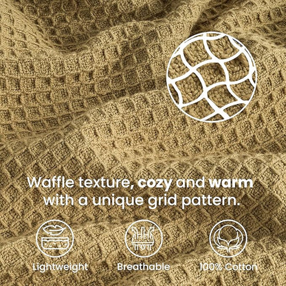 Tex Trend 100% Cotton Blankets King Size – Durable and Versatile Waffle Weave Blankets for Christmas & Year Round Coziness – Breathable & Lightweight - Khaki (90”x108”)
