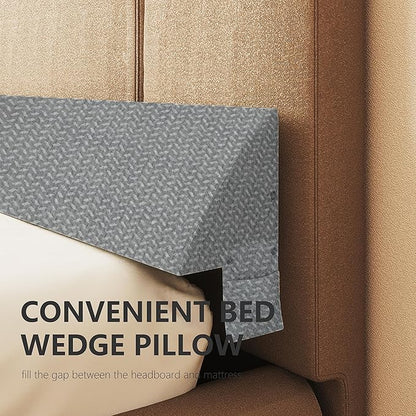 Bed Wedge Pillow for Headboard Gap Bed Mattress Gap Filler (0-8") Between Headboard/Wall and Mattress Grey King Size Foam Support Triangle Bloster Pillow Stoppers with 2 Pockets