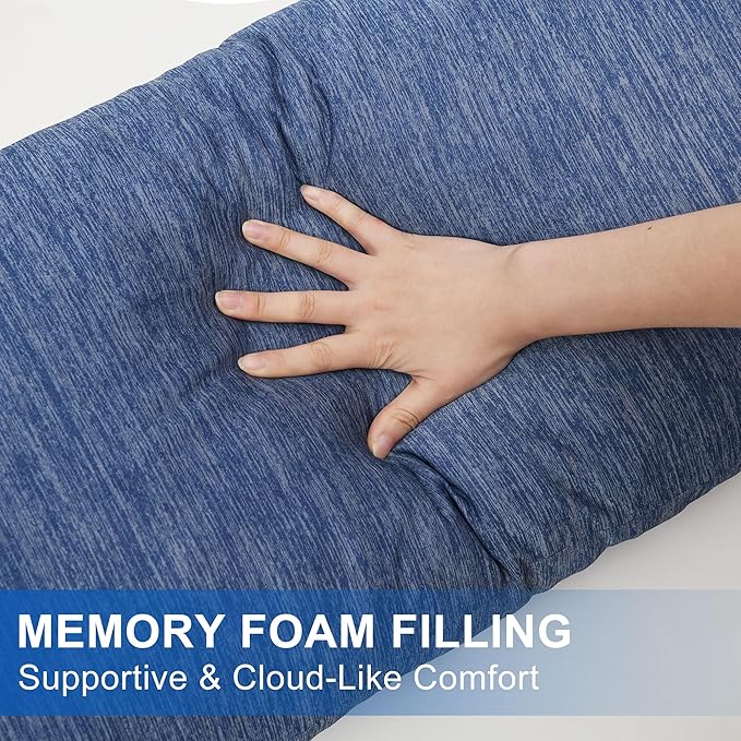 Hiasan Cooling Body Pillows for Adults, Long Memory Foam Body Pillow - Full Size Support for Side Sleepers & Pregnancy, Back Pain Relief, 20x60 Inches, Blue