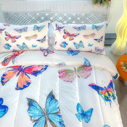 CVHOUSE Butterfly Bedding Set - Twin Butterfly Comforter Set with 1 Comforter and 2 Pillow Cases