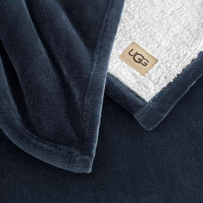 UGG Nita Full/Queen Blanket Fleece Fluffy Reversible Soft Fuzzy Bedding Cozy Plush Warm Oversized Blanket Machine Washable Bedroom Decor for Big Couch or Bed, 90-inch x 90-inch, Navy Blue