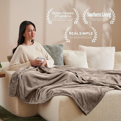 Bare Home Fleece Blanket - Throw/Travel - Ultra-Soft Lightweight for Bed, Sofa, and Couch - Luxury Microplush - Cozy Warm Blanket (Throw/Travel, Taupe)