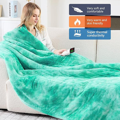 greenoak Heated Electric Blanket Throw, Faux Fur Sherpa Heating Blanket for Sofa Bed, Warm Winter Gifts for Women/Her, Heater Lap Blankets 5-Position Timer &10 Heating Levels 84''*90" Aqua