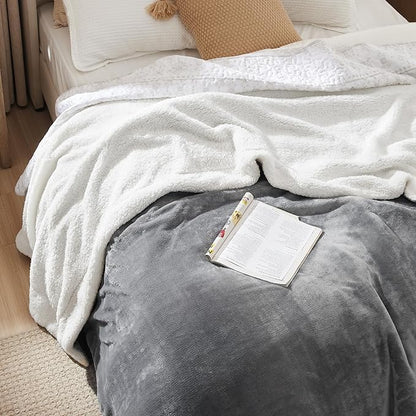 Bedsure GentleSoft Sherpa Fleece Blankets Queen Size for Bed - Thick and Warm Throw for Women and Men, Soft Fuzzy Plush Queen Blanket for Winter, Grey, 90x90 Inches