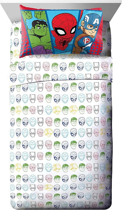 Jay Franco Marvel Super Hero Adventures Double Team 4 Piece Toddler Bed Set Super Soft Microfiber Bed Set-Bedding Features Captain America,Spiderman, Iron Man & Black Panther Official Marvel Product