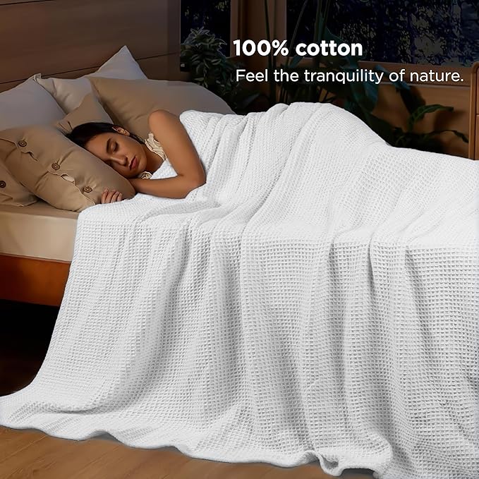Tex Trend 100% Cotton Blankets – Soft and Breathable Twin XL White Waffle Blanket – for Christmas & All Season Comfort – Suitable for Bed Layering, Sofa, Couch and Chair (60”x90”)