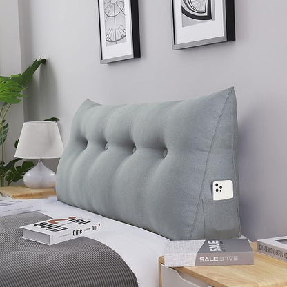 WOWMAX Triangular Headboard Pillow Bed Wedge Pillow for Headboard Full Size Wedge Pillow Headboard for Daybed Bunk Bed Large Bolster Pillow for Bed with Removable Cover, Gifts for Mom Gray