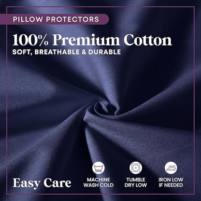 CirclesHome Pillow Covers with Zipper King Size - 2 Pack - 100% Cotton Soft and Breathable Pillow Protectors - Protects Pillows from Dirt, Dust and Debris - Navy