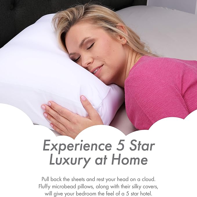 Cover Only for Premium Microbead Bed Pillow, Medium Extra Smooth - Ultra Comfortable Sleep with Silk Like Anti Aging Cover 85% Spandex/ 15% Nylon Breathable, Cooling Pure White