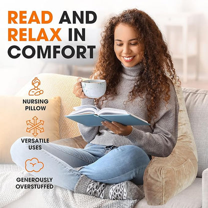 Cheer Collection Reading Pillow with Arms – Portable Bed Pillow for Sitting Up & Support, Foam-Filled Back Rest Pillow for Sitting in Bed & Couch, Machine Washable Taupe (Small)