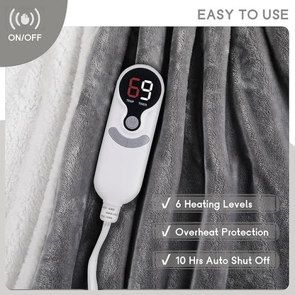 Heated Blanket Electric Blanket Full Size 72''x84'', Soft Flannel Heating Blanket with 1-10 Hour Auto Off - 6 Heat Settings - Machine Washable - Light Grey