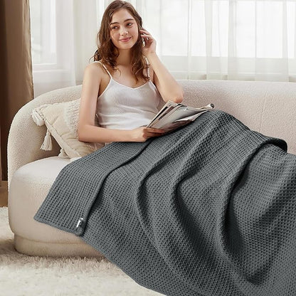 Tex Trend 100% Cotton Blanket – Soft and Breathable Twin XL Grey Waffle Blanket – All Season Comfort on Christmas – Suitable for Bed Layering, Sofa, Couch - Grey (60”x90”)