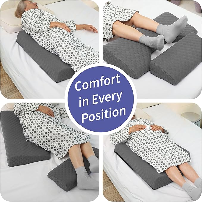 Lenora Bed Sore Pillow Set, Positioning Wedge Pillow with Extra Auxiliary Pillow, Bed Sore Cushion with Non-Skid Fabric, Prevent BedSores, Provide Comfort for Bedridden Patients, Gray