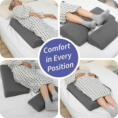 Lenora Bed Sore Pillow Set, Positioning Wedge Pillow with Extra Auxiliary Pillow, Bed Sore Cushion with Non-Skid Fabric, Prevent BedSores, Provide Comfort for Bedridden Patients, Gray