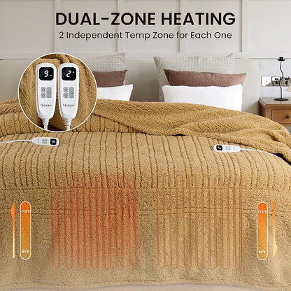 Heated Blanket Electric Blanket Queen - Fast Heating Blanket Throw Dual Control Double Sided Sherpa with 10 Heating Levels & 2-10 Hours Auto Off, Mashine Washable, 84 x 90 Inches, Camel