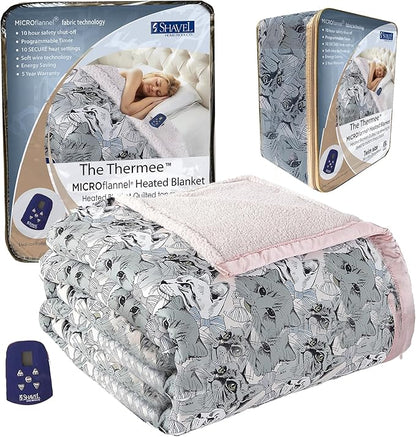 Thermee Micro Flannel Heated Blanket with Sherpa back, 10-Setting Electric Blanket Twin Size, Programmable Heating Blanket, Ultra-Soft Heated Throw Blanket, Fast Heating Thermal Blanket – Cat medley