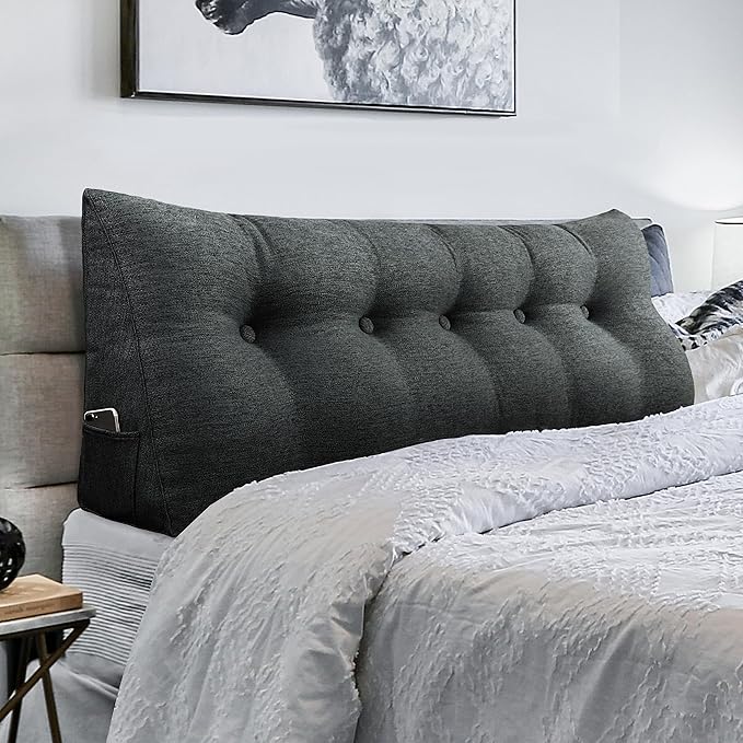 Wedge Pillows Headboard Reading Pillow Backrest Pillows for Sitting Up in Bed Rest Large Triangle Bolster Cushion Cotton Linen Daybed Pillow Lumbar Support Leg Positioning（Darkgray, Queen）