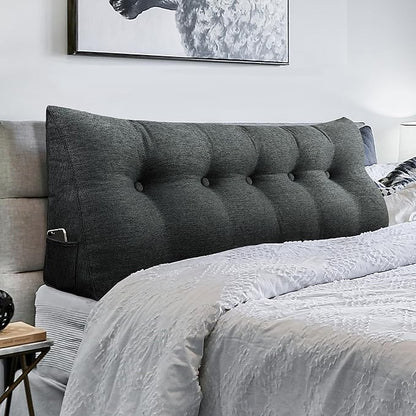 Headboard Pillow Wedge Queen Size Large Bolster Pillow for Bed Triangle Reading Pillow Back Support Pillow for Sitting Up in Bed XXL Couch Daybed Bed Rest Backrest Cushion Linen Anthracite