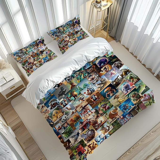 Funny Fusion Animals Bedding Set,Fusion Animals Duvet Cover Twin Full Queen King Set for Kids Boys Bed Decor Gifts (Color 4,Twin (68" x 90"))
