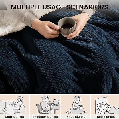 Heated Throw Blanket, 50"x60"Ultra Soft Cozy Chenille Electric Blanket with 10 Heating Levels & 2-10H Auto-Off, Fasting Heating for Couch/Bed, ETL Certified, Machine Washable(Navy)