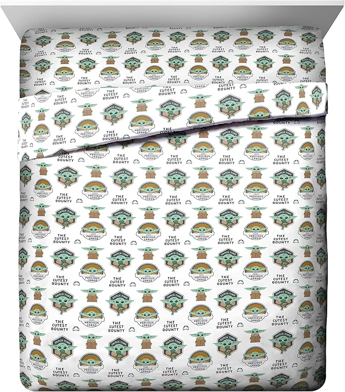 Jay Franco Star Wars The Mandalorian The Child 5 Piece Queen Bed Set - Includes Reversible Comforter & Sheet Set - Bedding Features Baby Yoda - Super Soft Fade Resistant Microfiber Official Product