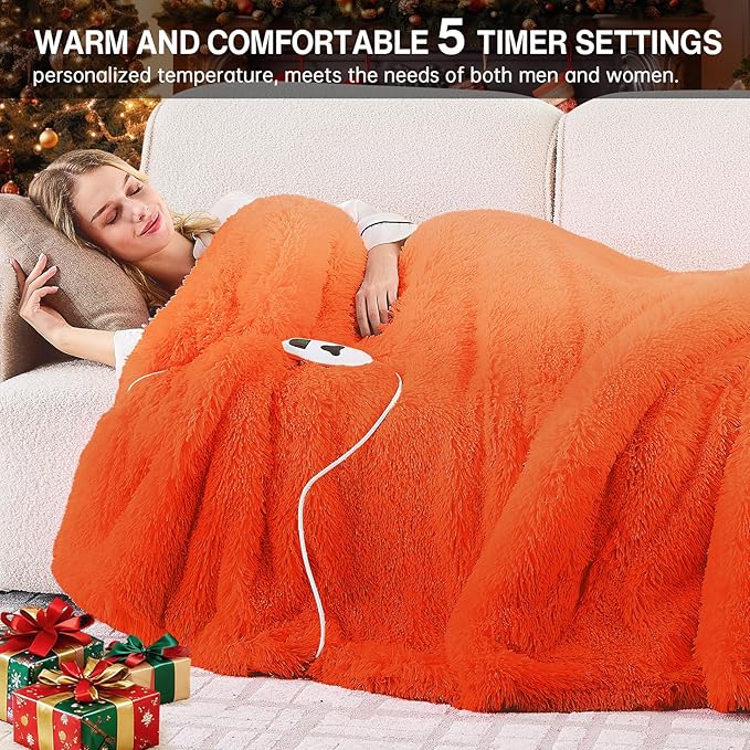 Heated Electric Blanket Throw–Faux Fur with Soft Thick Sherpa,Warm Winter Birthday Gifts for Women Grandma，10 Heat Settings,5 Time Settings with Fast Heating, 50x60, Cocoa Brown