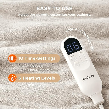 Bedsure Electric Blanket Full Size - Soft Flannel Heated Blanket, Fast Heating with 10 Time Settings & 6 Heat Settings, Warm Gift for Grandma (72x84 inches, Cream)
