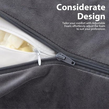 Reading Pillow with Arms for Adult, Back Pillow for Bed Sitting Up, Shredded Memory Foam Backrest Pillow with Pockets & Removable Washable Cover, Lounging, Watching TV, Reading(24inch Grey)