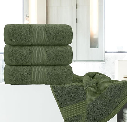 White Classic Luxury 4-Piece Large Bathroom Towel Set - 700 GSM Cotton Ultra Soft Towels 27x54 | High Absorbency & Quick Dry | Hotel Plush Dark Green Towels