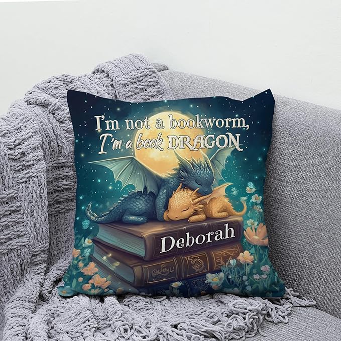 Hyturtle Personalized Book Pillow (Insert Included) Gifts for Book Lovers, Reading Club Librarians, Unique Gifts for Girls Women on Birthday, Custom Name Couch Cushion Decor Throw Pillow Keepsake