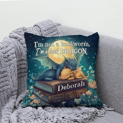 Hyturtle Personalized Book Pillow (Insert Included) Gifts for Book Lovers, Reading Club Librarians, Unique Gifts for Girls Women on Birthday, Custom Name Couch Cushion Decor Throw Pillow Keepsake