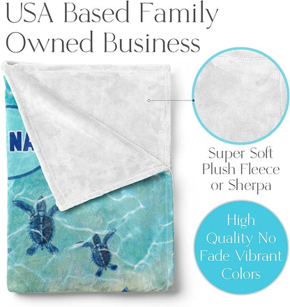 Custom Sea Turtles Blanket Gift | Custom Blanket for Girls and Boys | Plush Fleece Throw Blanket for Kids | Turtle Gifts for Birthdays | Sea Turtles Beach Nautical Theme (60x80, Fleece)