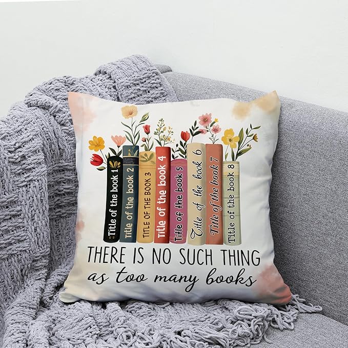 Hyturtle Personalized Book's Title Pillow (Insert Included) Gifts for Book Lovers, Reading Club Librarian Gifts for Girls Women on Birthday Christmas, Custom Name Couch Cushion Decor Throw Pillow