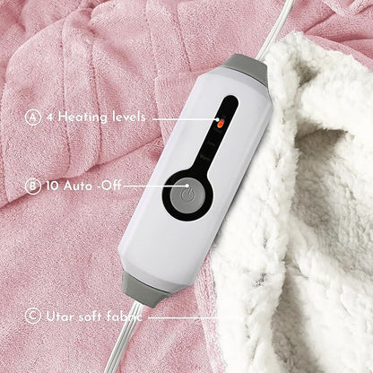 Electric Heated Blanket 84"x90" Queen Size Flannel Heated Blanket, Cozy & Warm for All Night, 4 Heat Settings & 10 Hours Auto Off, Machine Washable-Light Pink