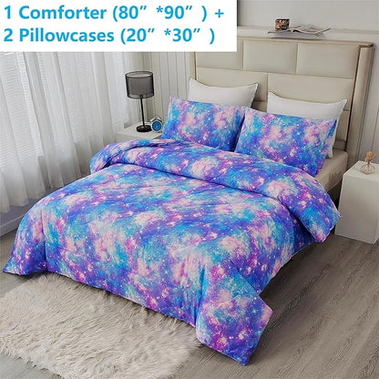 SDIII 3PCS Colorful Galaxy Comforter Set Full, Microfiber Lightweight Space Comforter Full, Space Bedding Quilt Set for Boys Girls Kids and Teens