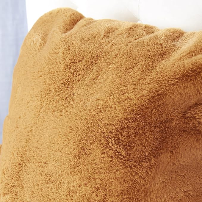 Faux Fur Assembly Need DIY Extra Large Backrest Reading Bed Rest Pillow with Arms and Pockets for Sitting in Bed Couch Sofa, Removable Cover and Filling Seprated, 28" x 30" x17", Burnt Orange