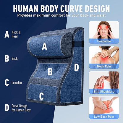 Daneey Reading Pillows for Sitting in Bed Adult Back Pillow Sitting Up, Back Support Pillow for Bed, Foam Wedge Pillow for Neck, Lumbar, Back, Blue, 20 * 9 * 22IN